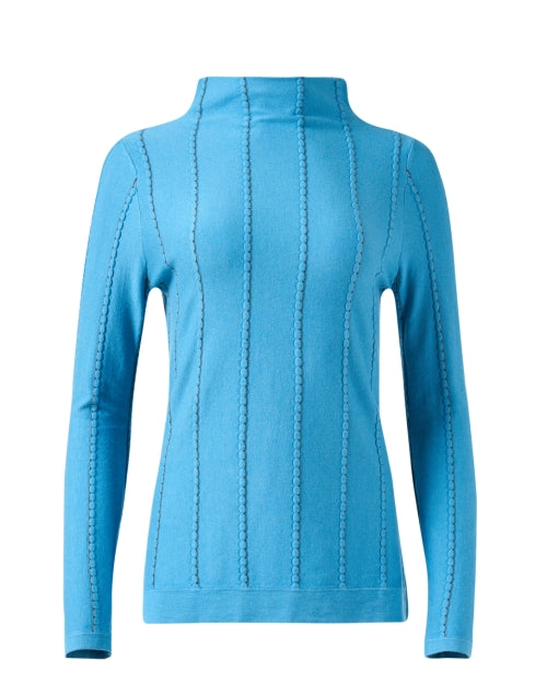 Stylish Blue Striped Women's Knit Funnel Neck Top