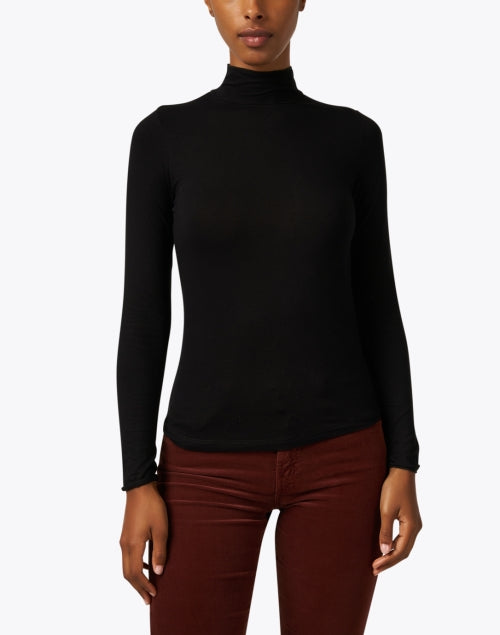 Stylish Black Long - Sleeved Mock Neck Women's Top