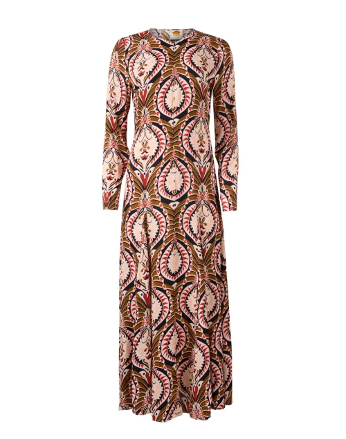 Stylish Multi - Print Adjustable Zip - Front Long - Sleeve Maxi Dress