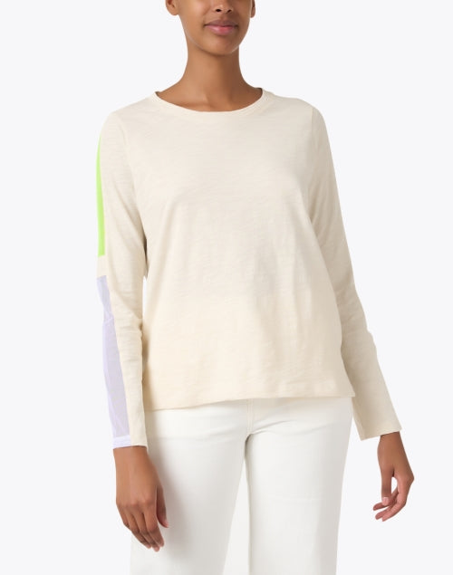 Stylish 100% Cotton Mesh Stripe Cream Top for Weekend Wear