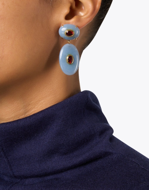 Stylish Dorothy Blue Angelite and Pink Rhodolite Drop Earrings for New Season