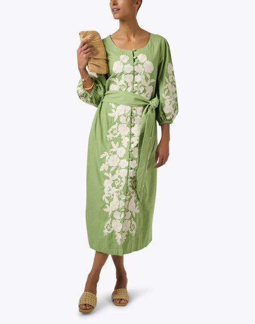 Stylish Suzanna Women's Green Embroidered Cotton Column Dress