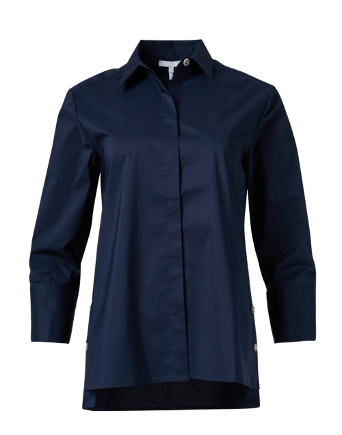 Navy Blue Stretchable Cotton Women's Contemporary Tailored Shirt - Maxine
