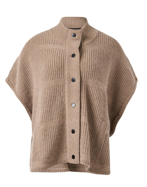Taupe-colored Wool and Cashmere Blend Poncho-style Cardigan for Versatile Layering