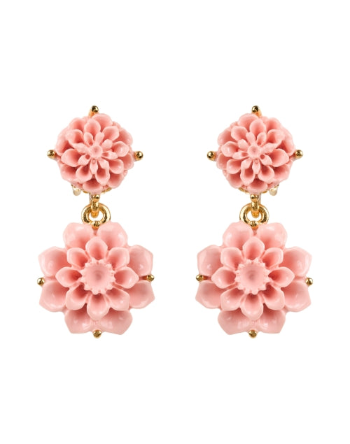 Kenneth Jay Lane Gold - Plated Enamel Pink Floral Clip - On Drop Earrings