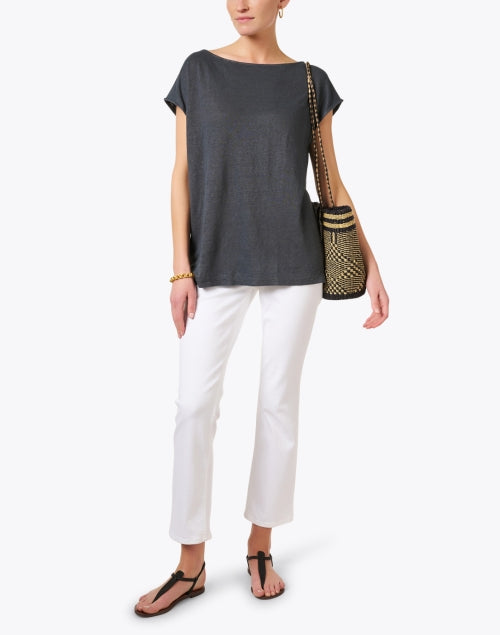 Stylish Black Lightweight Stretch Boatneck Short - Sleeve Shirt