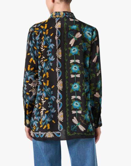 Stylish Black Shirt with Intricate Multi - Print Floral and Botanical Motifs