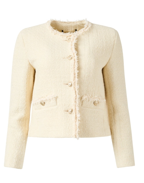 Weekend Max Mara's Stylish Ecru Wool-Blend Cropped Button-Front Jacket
