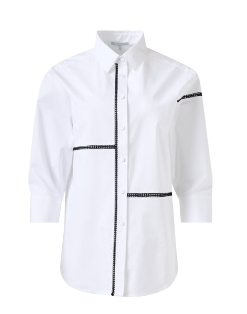 Stylish Halsey Top with White and Contrasting Black Lace Trim