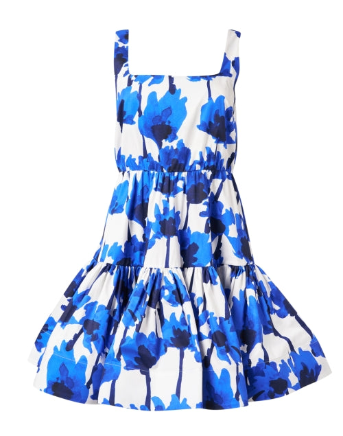 Elegant Blue and White Floral Print Women's Cotton Dress