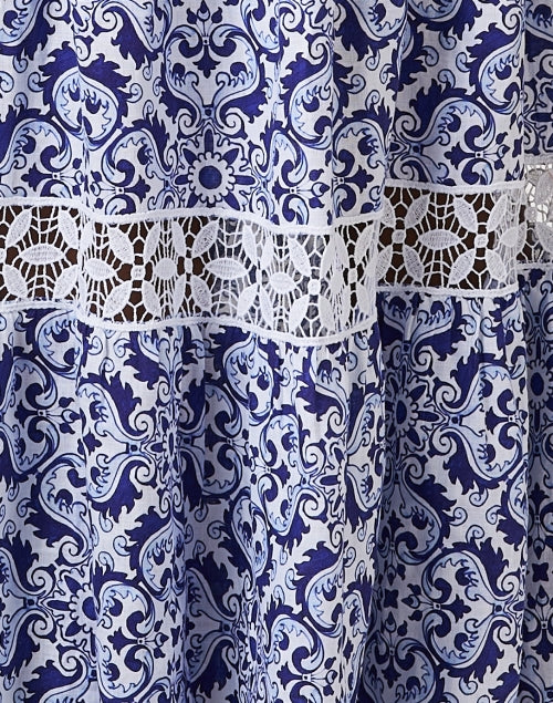 Stylish Blue Geometric Print 100% Linen Women's Maxi Dress