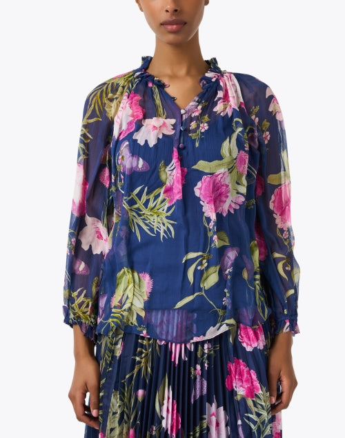 Navy Floral Print Chiffon Women's Blouse by Karla