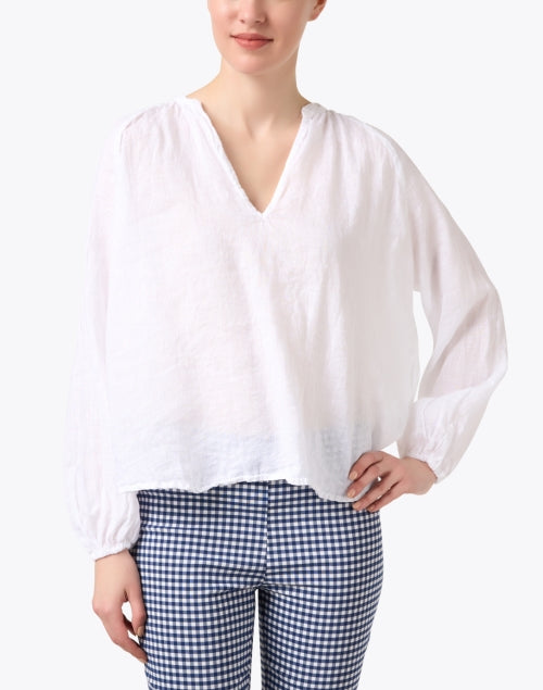 Stylish Daria All - Season White Linen Women's Top