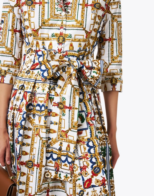 Audrey Women's White Multi-Patterned Stretchable Cotton Shirt Dress