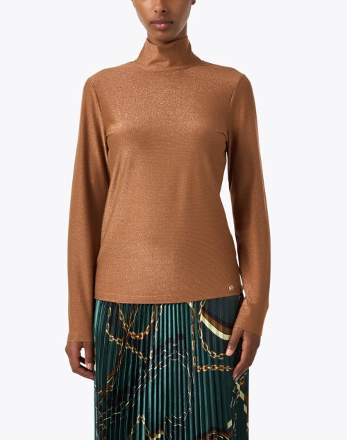 Marc Cain Women's Brown Turtleneck Lurex Shiny Top for Fashionable Layering