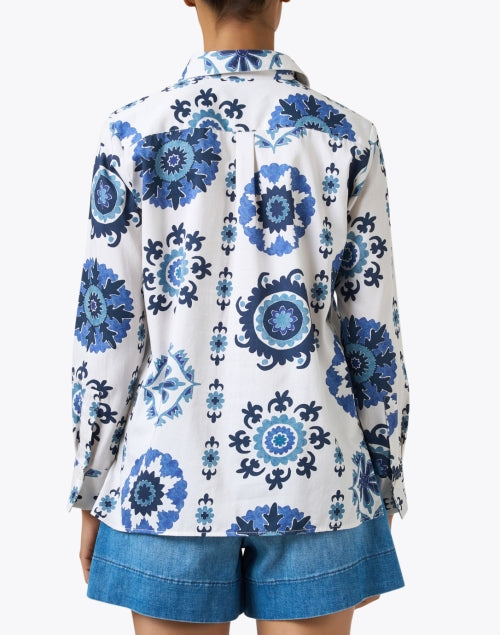 Stylish Isa Cotton Shirt with White and Blue Prints