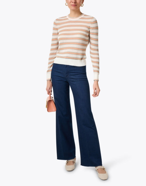 Stylish Magellen Lightweight Linen Blend Multi - Stripe Knit Top