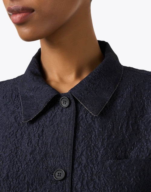 Navy Blue Textured Jacquard Men's/ Women's Jacket for Everyday Wear