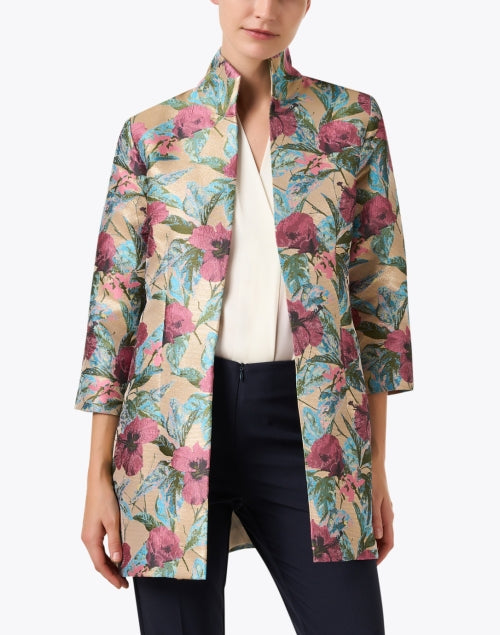 Elegant Rita Gold Floral Jacquard Longline Jacket for Special Occasions
