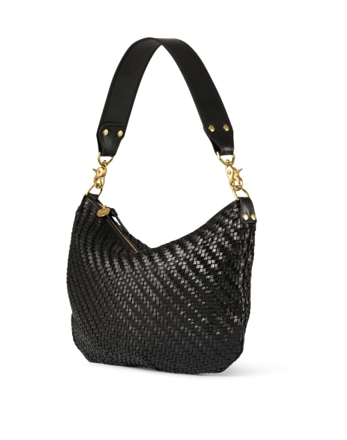 Mid - Sized Black Hand - woven Leather Messenger Bag for Everyday Use