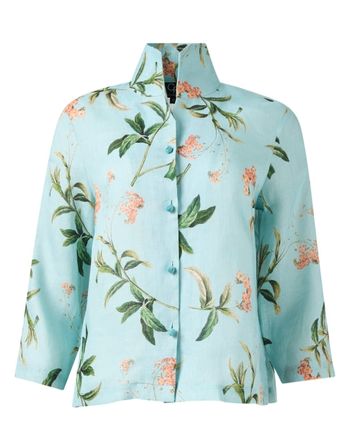 Stylish Suella Linen Jacket with Colorful Blue Print Design