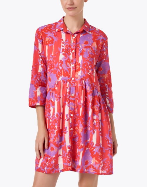 Ro's Garden Deauville Loose-Fit Coral Floral Print Cotton Shirt Dress