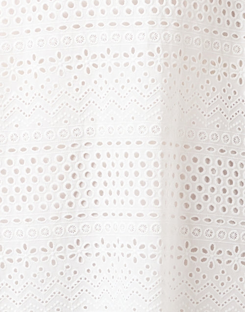 Elegant Ella White Broderie Midi Dress with Ruffle Collar