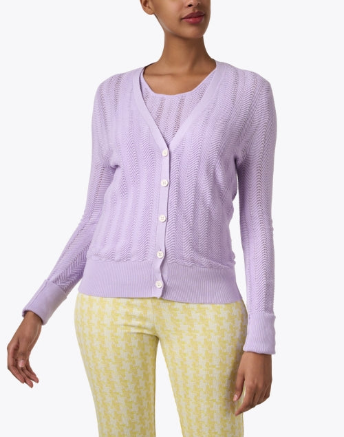 Luxurious Cotton Blend Pointelle Lavender Women's Cardigan