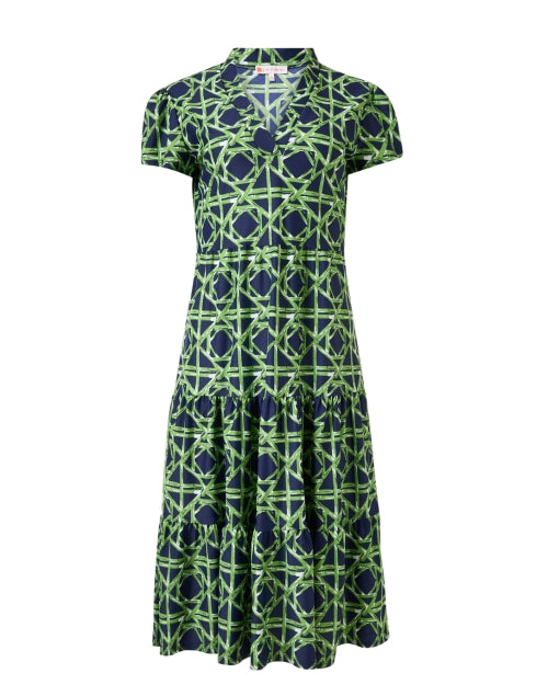 Navy Rattan Print Tiered Libby Feminine Midi Dress