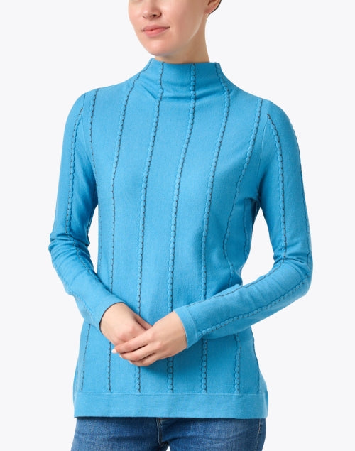 Stylish Blue Striped Women's Knit Funnel Neck Top