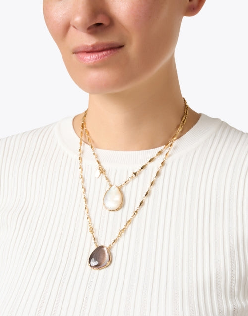 Mother of Pearl Stone Scapulaire Style Everyday Necklace