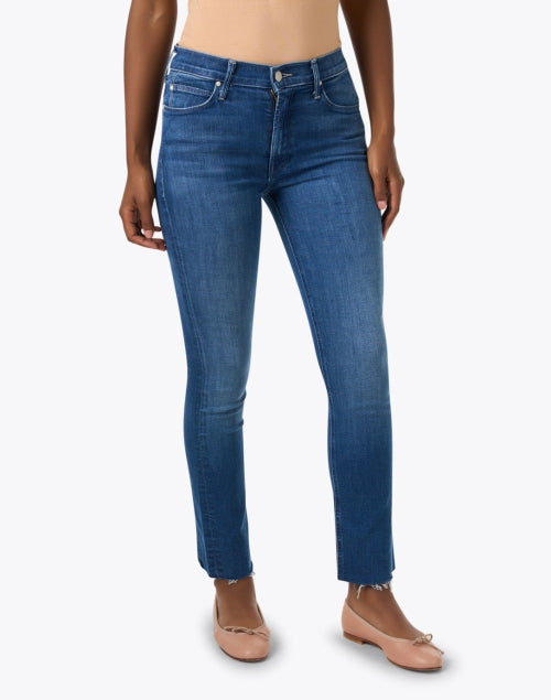 Stylish Dazzling Blue Stretch Skinny Ankle - Frayed Jeans
