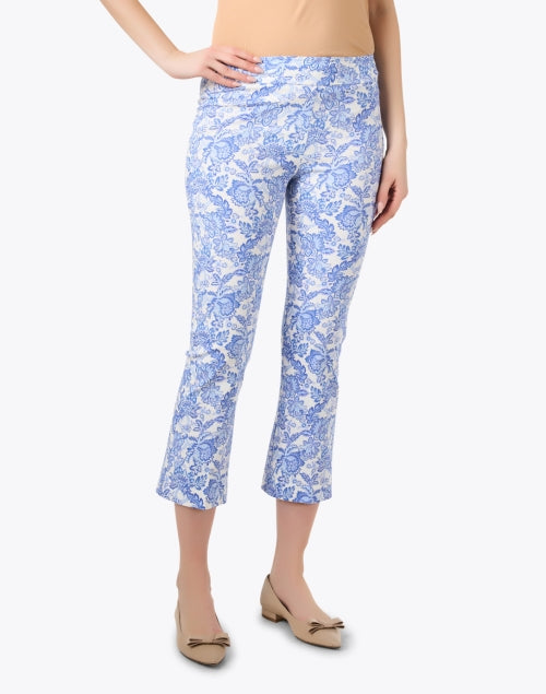 Leo Blue Paisley Cropped Flare Women's Trousers for All-Day Styling
