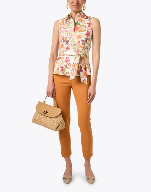 Stylish Lyon Orange Cotton - Linen Blend Slim - Leg Trousers