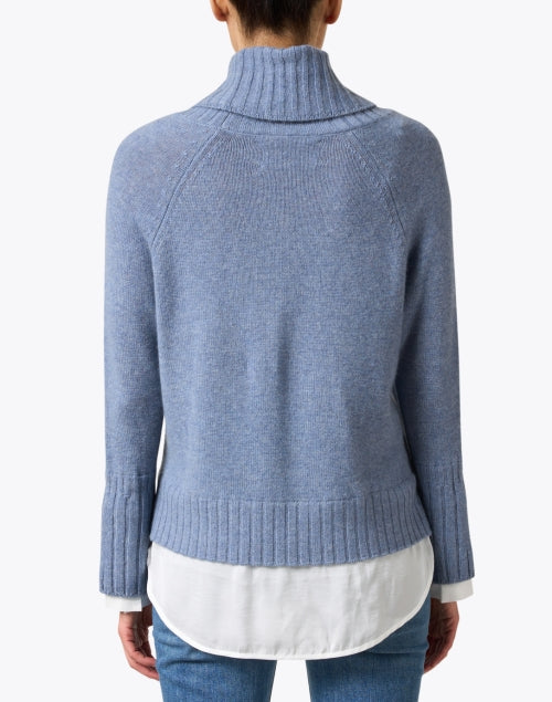 Stylish Blue Wool Cashmere Layered Turtleneck Sweater for All Seasons