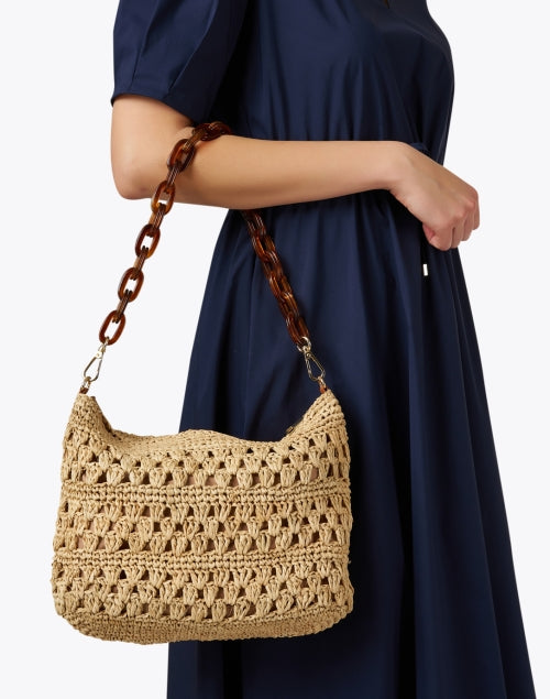 Elegant Luana Tan Raffia Shoulder Bag with Detachable Handle