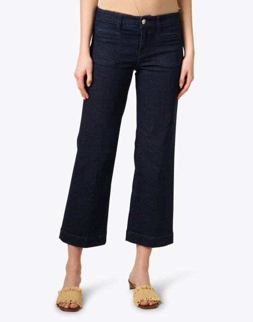 Tess Comfortable Dark Wash Wide - Leg Cotton Blend Denim Pant