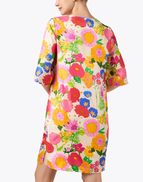 Lizete Elegant Yellow Silk Floral Print Shift Dress