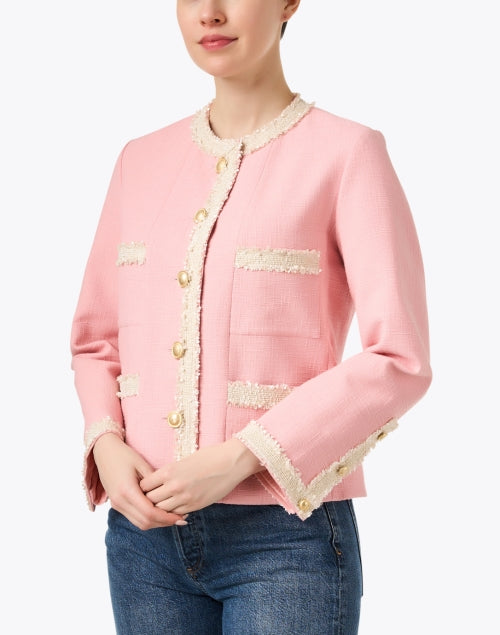 Stylish Adelaide Pink and Cream Tweed Trim Jacket with Gold Buttons