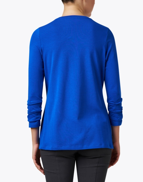 Stylish Electric Blue Pima Cotton Women's Ruched Sleeve T-Shirt