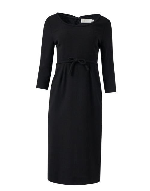 Stylish Thelma Black Wool Crepe Midi Dress with Bow Detail
