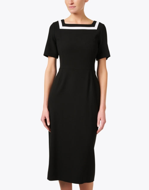 Stylish Black 100% Wool Crepe Davina Dress with White Trim