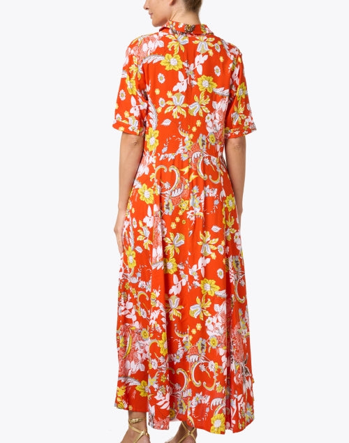 Chic Princess Orange Floral Print Maxi Shirt Dress