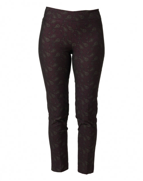 Avenue Montaigne Women's Pars Burgundy Paisley Print Stretch Pull-On Ankle Straight-Leg Pants