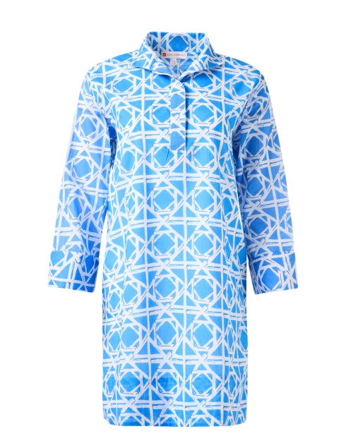 Helen Women's Blue Cotton Dress with Intricate Rattan Print