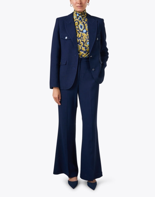Blue Textured Crepe Business Blazer for Classic American Luxury Style