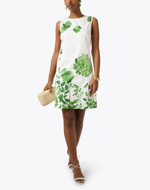Lightweight 100% Cotton White and Green Ortensia Print Shift Mini Dress