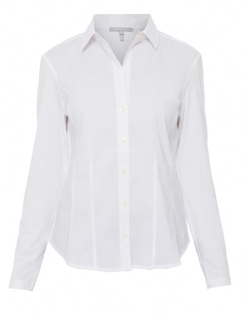 Stylish Jamie White Stretch Cotton and Jersey Button - Down Shirt
