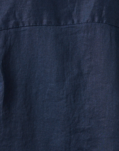 Stylish Navy 100% Linen Blouse with Cap Sleeves
