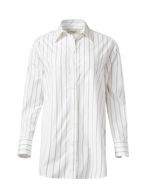 White Striped Silk-Backed Panel Cotton Blouse by Weekend Max Mara